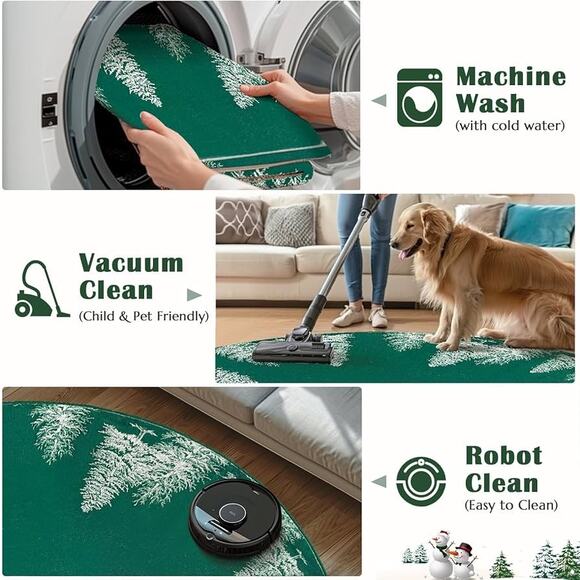 Christmas Round Rug 5ft Area Rug Green Xmas Tree Rug - Picture 5 of 9